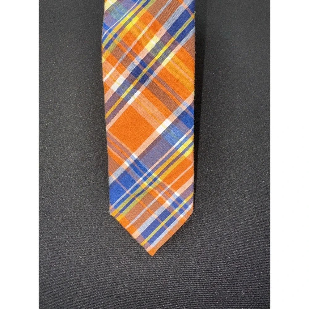 Original Penguin Blue/Orange Plaid Tie Necktie Cotton 58